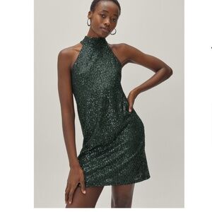 Nasty Gal, Sequin Detail Halter Neck Mini Dress sz 8, BNWT